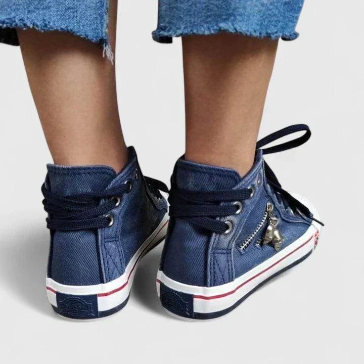 Genevieve Caldwell | Women's Denim High-Top Sneakers with Side Zip