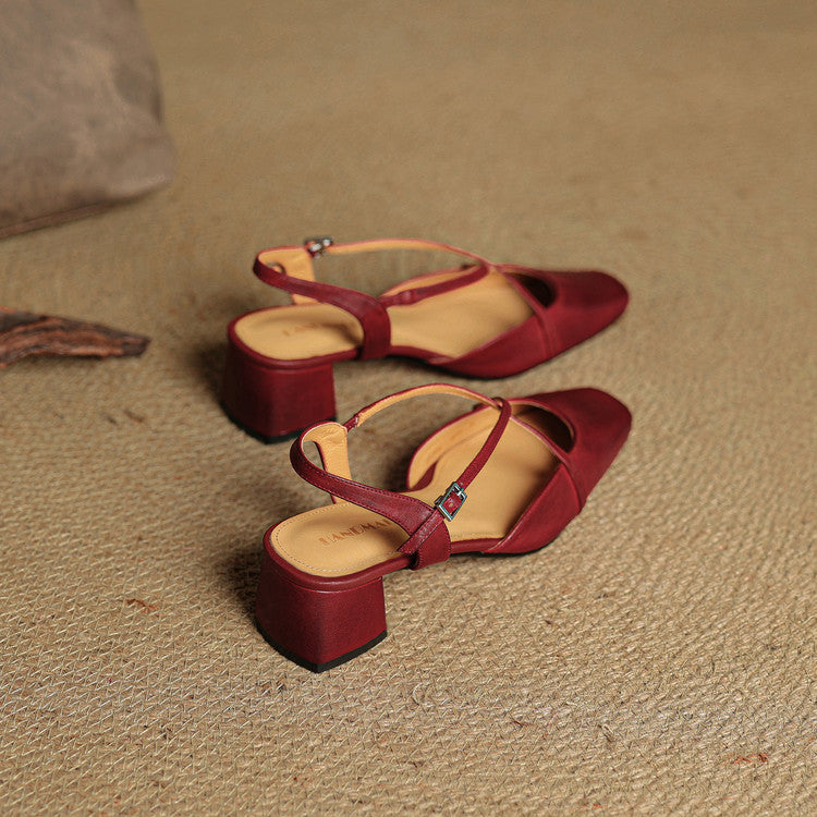 Seraphine Bellecourt | Red Leather Block Heel Slingback Sandals