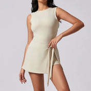 Amelina Voss | Cream Sleeveless Tennis Romper with Wrap Skirt