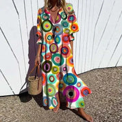 Thessaly Beaumont | Colorful Floral Maxi Dress with V-Neck