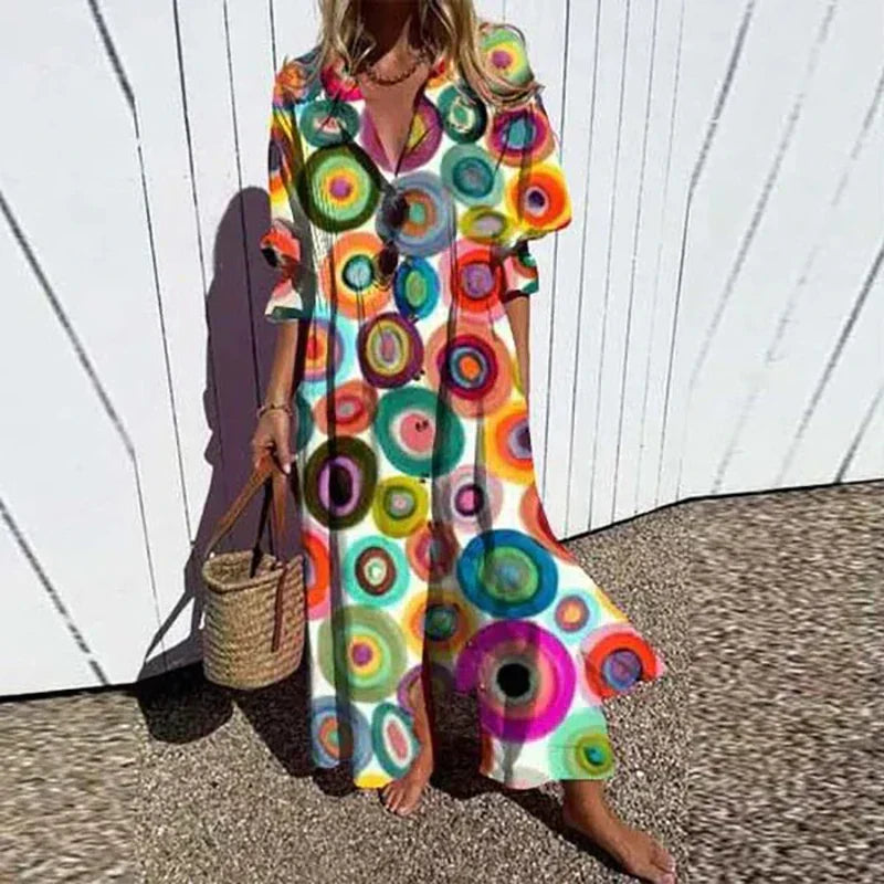Thessaly Beaumont | Colorful Floral Maxi Dress with V-Neck