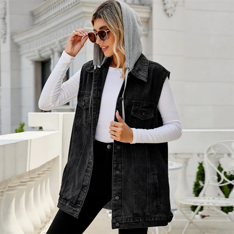 Elaine Vosscourt | Hooded Denim Vest in Light Blue