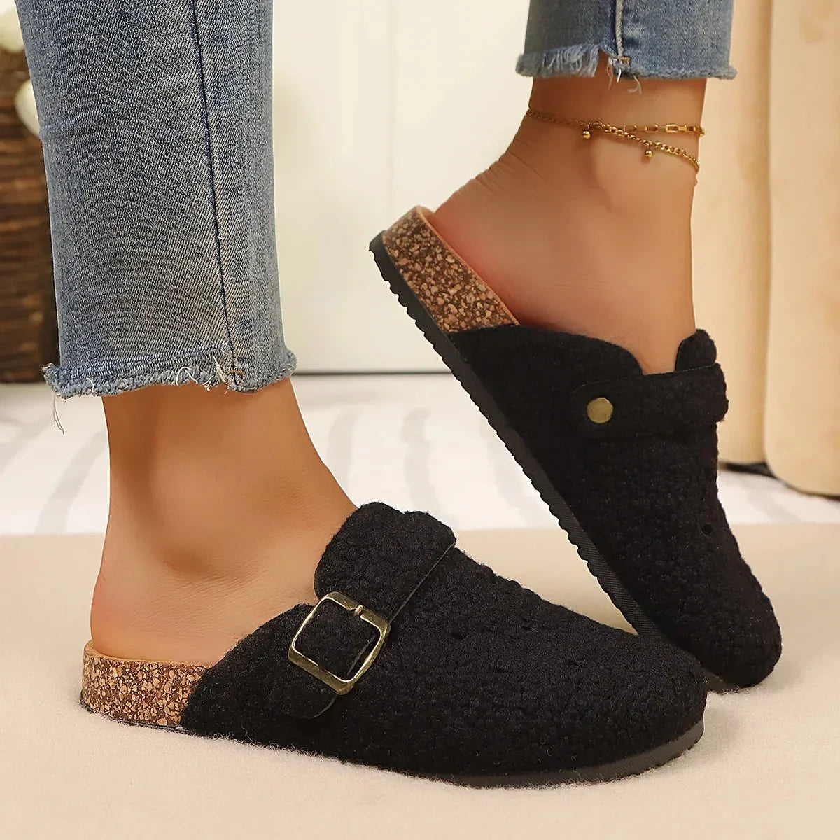Celestine Vaumont | Fleece Clog Slippers with Cork Sole