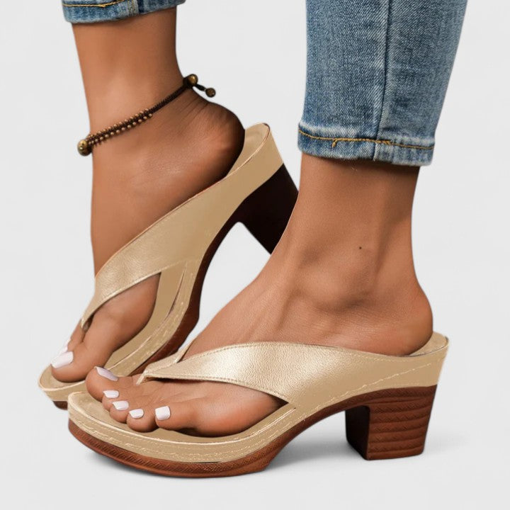 Mirella Fontvaine | Black Block Heel Thong Platform Sandals