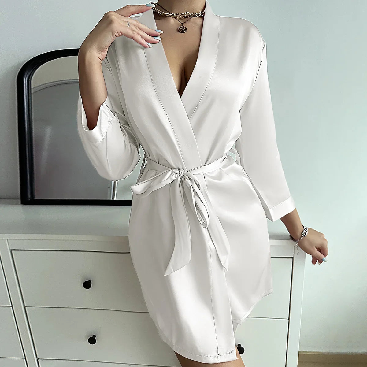Isabella Fontaine | Satin Mini Robe For Women