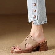 Raffaella Boncourt | Black Leather Block Heel Sandals