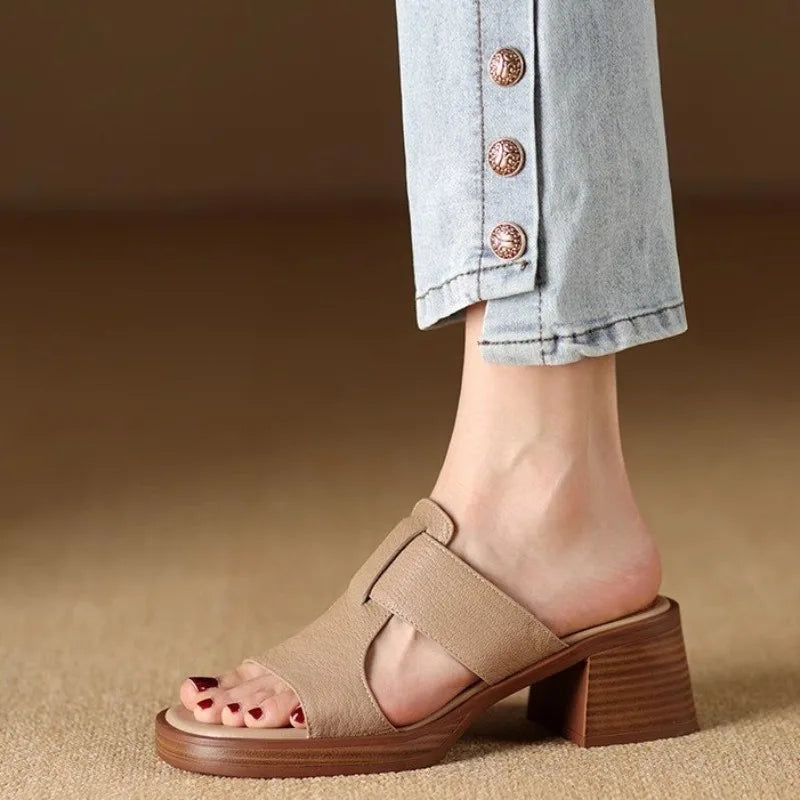 Raffaella Boncourt | Black Leather Block Heel Sandals