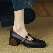 Sylvana Beaumont | Women's T-Strap Mary Jane Shoes Square Toe Low Block Heel