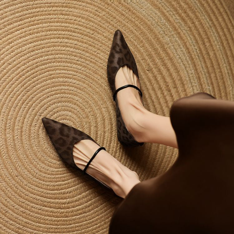 Odette Fairmont | Grey Leopard Pointed-Toe Leather Flats