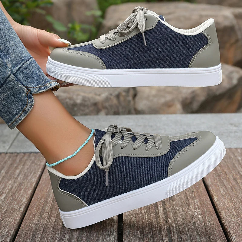 Geneviève Caldore | Blue Denim & Leather Lace-Up Sneakers