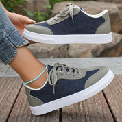 Geneviève Caldore | Blue Denim & Leather Lace-Up Sneakers