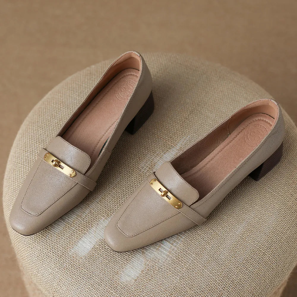 Thérèse Villeneuve | Brown Genuine Leather Low Block Heel Loafers