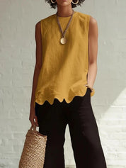 Amelia Wright | Sleeveless Linen-Look Top with Scallop Hem