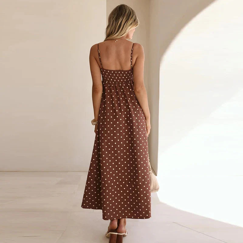 Mirabelle Chanteclair | Brown Polka Dot Maxi Slip Dress
