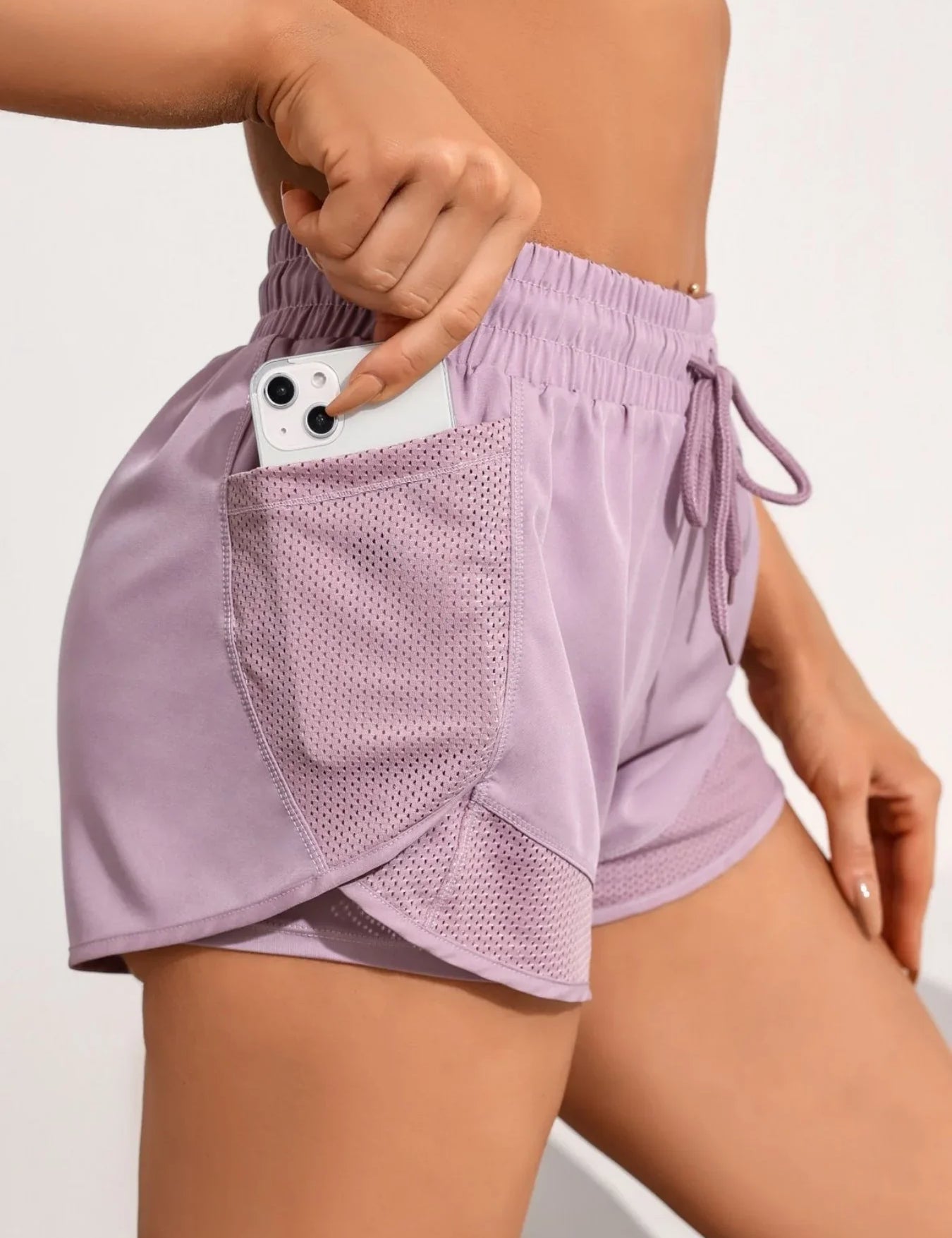 Philippa Dunmore | Black 2-in-1 Mesh Athletic Shorts with Phone Pocket