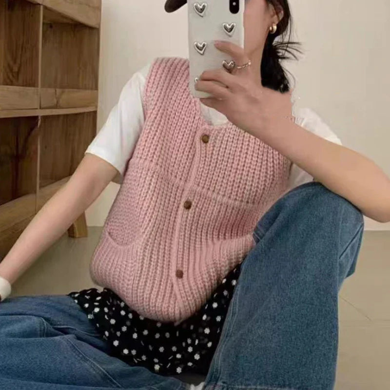 Clara Beaumont | Knit Button Vest For Women
