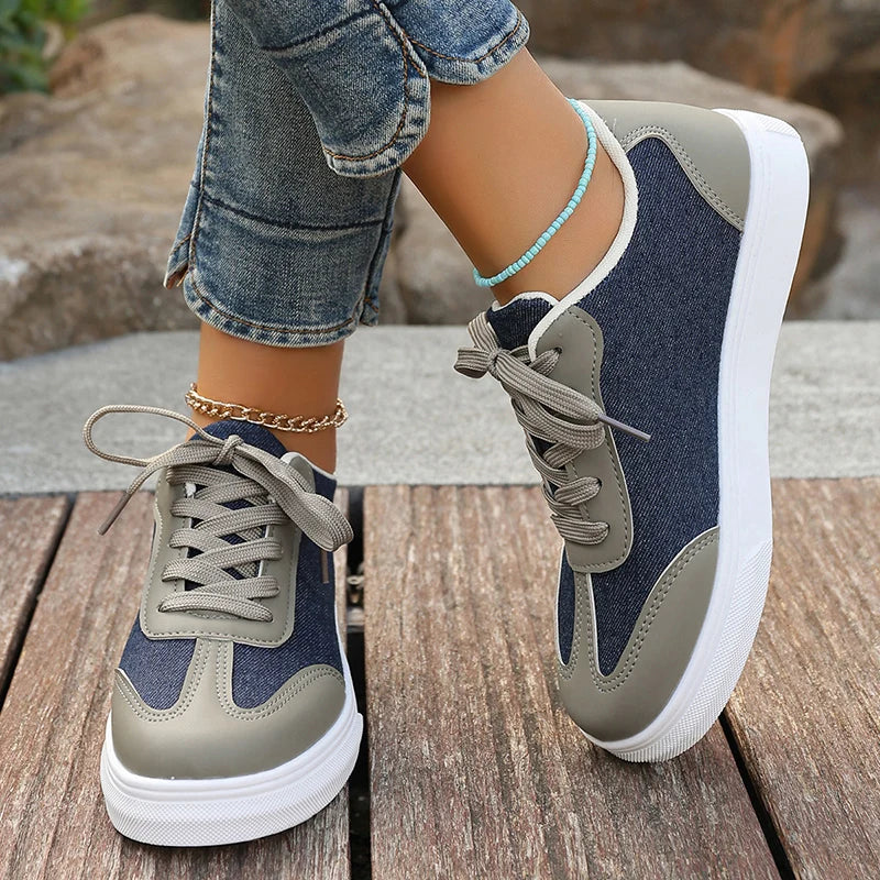 Geneviève Caldore | Blue Denim & Leather Lace-Up Sneakers