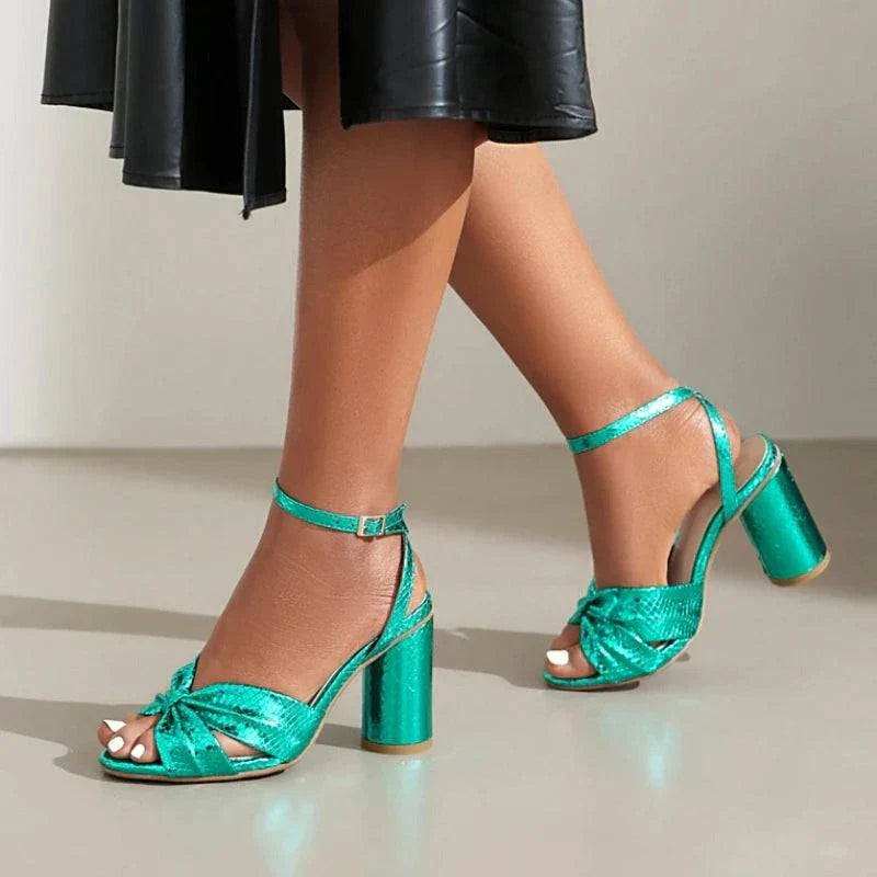 Alessia Fontaine | Metallic Block Heel Sandals For Women