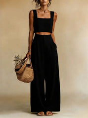 Harper Evans | Yellow Linen Crop Top & Wide Leg Palazzo Pants Set