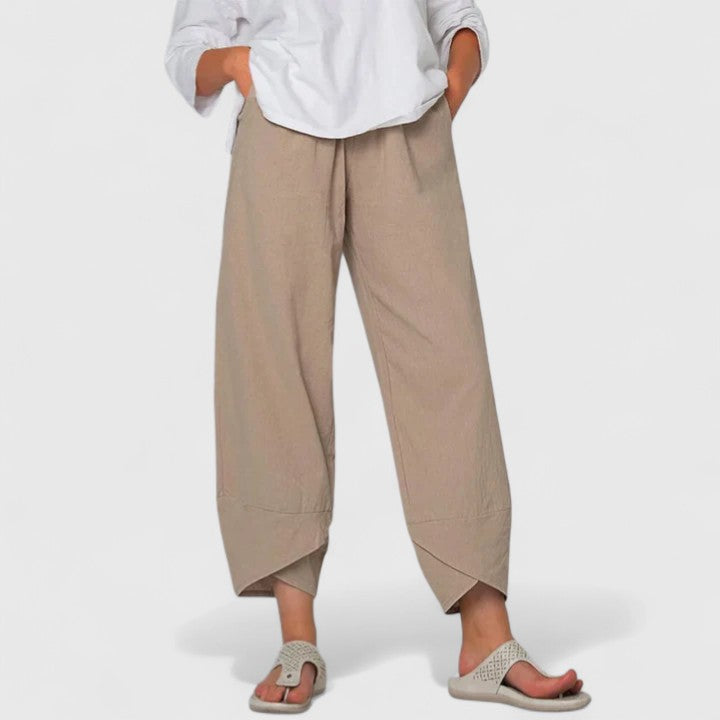 Celeste Thornbury | Wide-Leg Linen Cropped Trousers in Grey