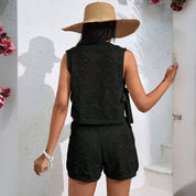 Lucia Ferrano | Crochet Hollow Knit Crop Top & Shorts Two-Piece Set For Women