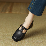 Sylvana Beaumont | Women's T-Strap Mary Jane Shoes Square Toe Low Block Heel
