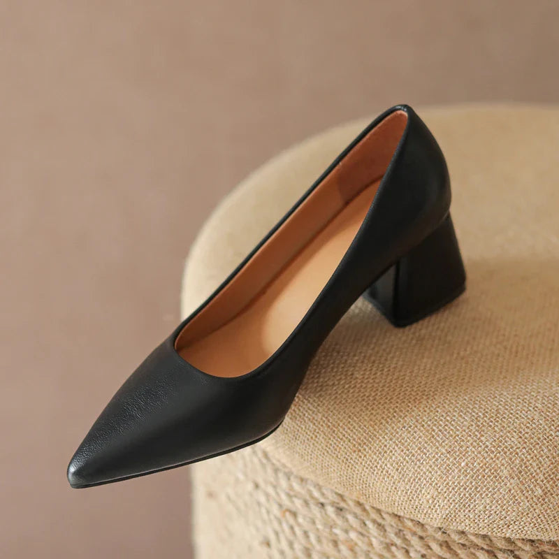 Arabella Kensington | White Block Heel Pointed-Toe Pumps