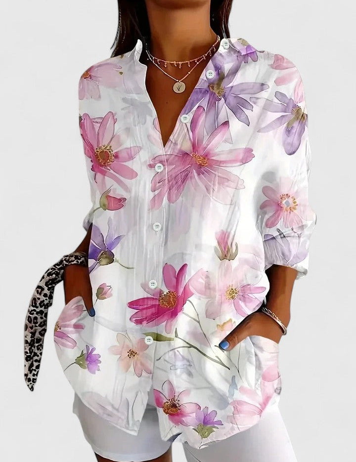 Celestine Beauvard | Colorful Floral Print Long Sleeve Blouse
