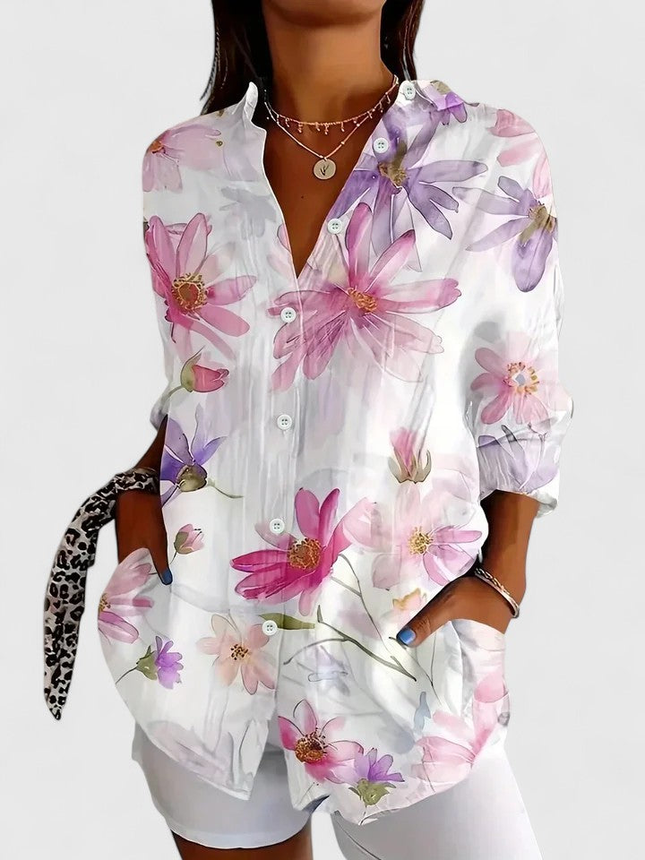 Celestine Beauvard | Colorful Floral Print Long Sleeve Blouse