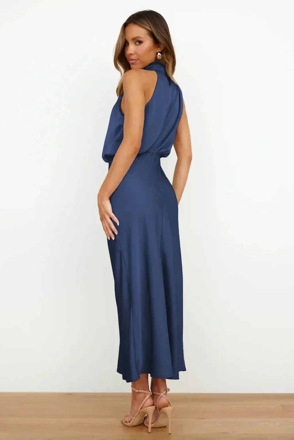 Seraffina Wolvecourt | Sage Green Satin Halter Midi Dress