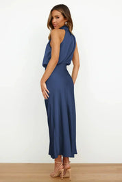 Seraffina Wolvecourt | Sage Green Satin Halter Midi Dress