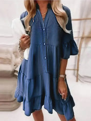 Eleanora Castlemore | Light Blue Tiered Ruffle Mini Dress Button-Down