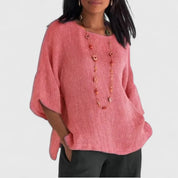 Mireille Fonteneau | Cotton-Linen 3/4 Sleeve Blouse in Grey