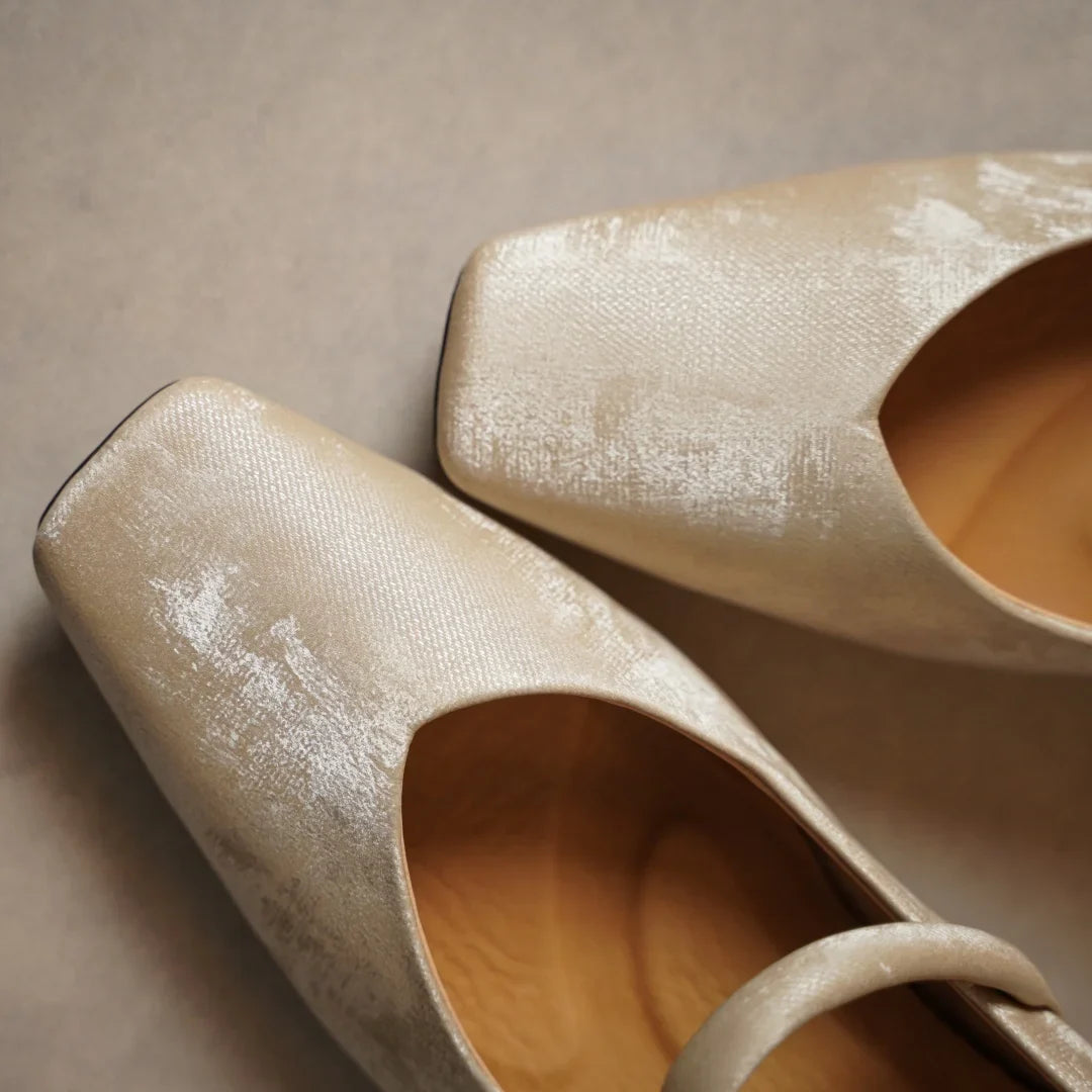 Sylvaine Delcroix | Velvet Mary Jane Heels with Gold Buckle