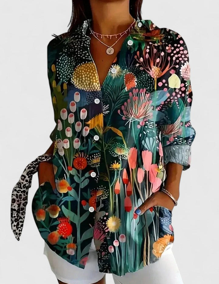 Celestine Beauvard | Colorful Floral Print Long Sleeve Blouse