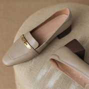Thérèse Villeneuve | Brown Genuine Leather Low Block Heel Loafers