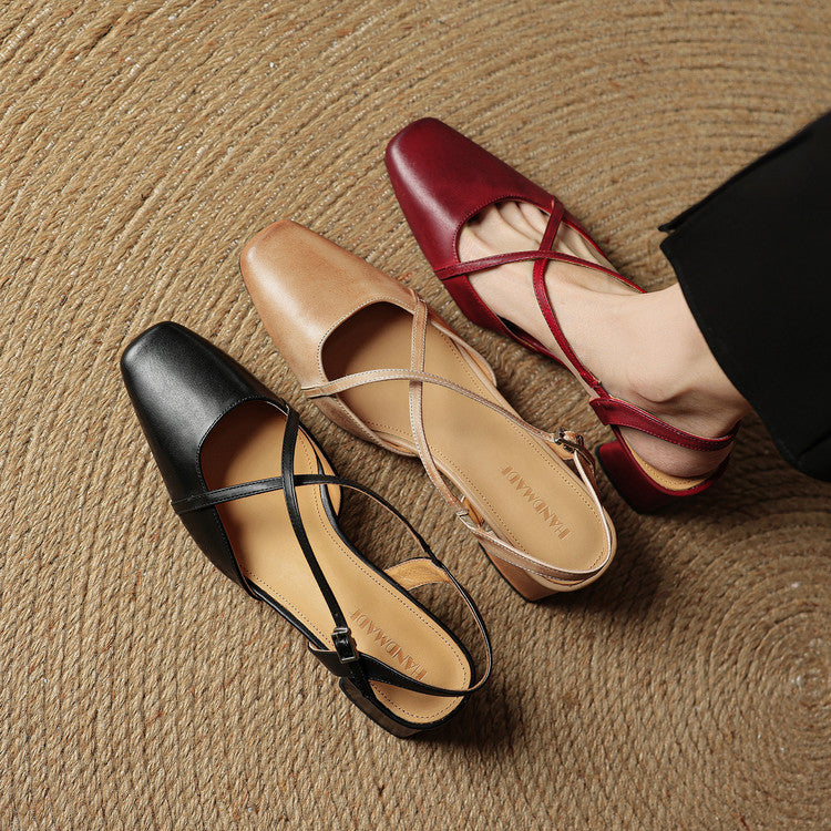 Seraphine Bellecourt | Red Leather Block Heel Slingback Sandals