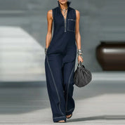 Mia Roberts | Sleeveless Wide-Leg Linen Jumpsuit For Women