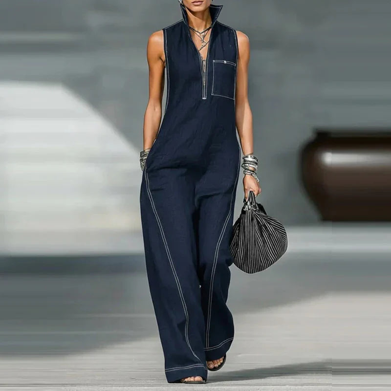 Mia Roberts | Sleeveless Wide-Leg Linen Jumpsuit For Women