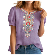 Rosanne Bellefleur | Floral Embroidered Linen Blend Blouse For Women