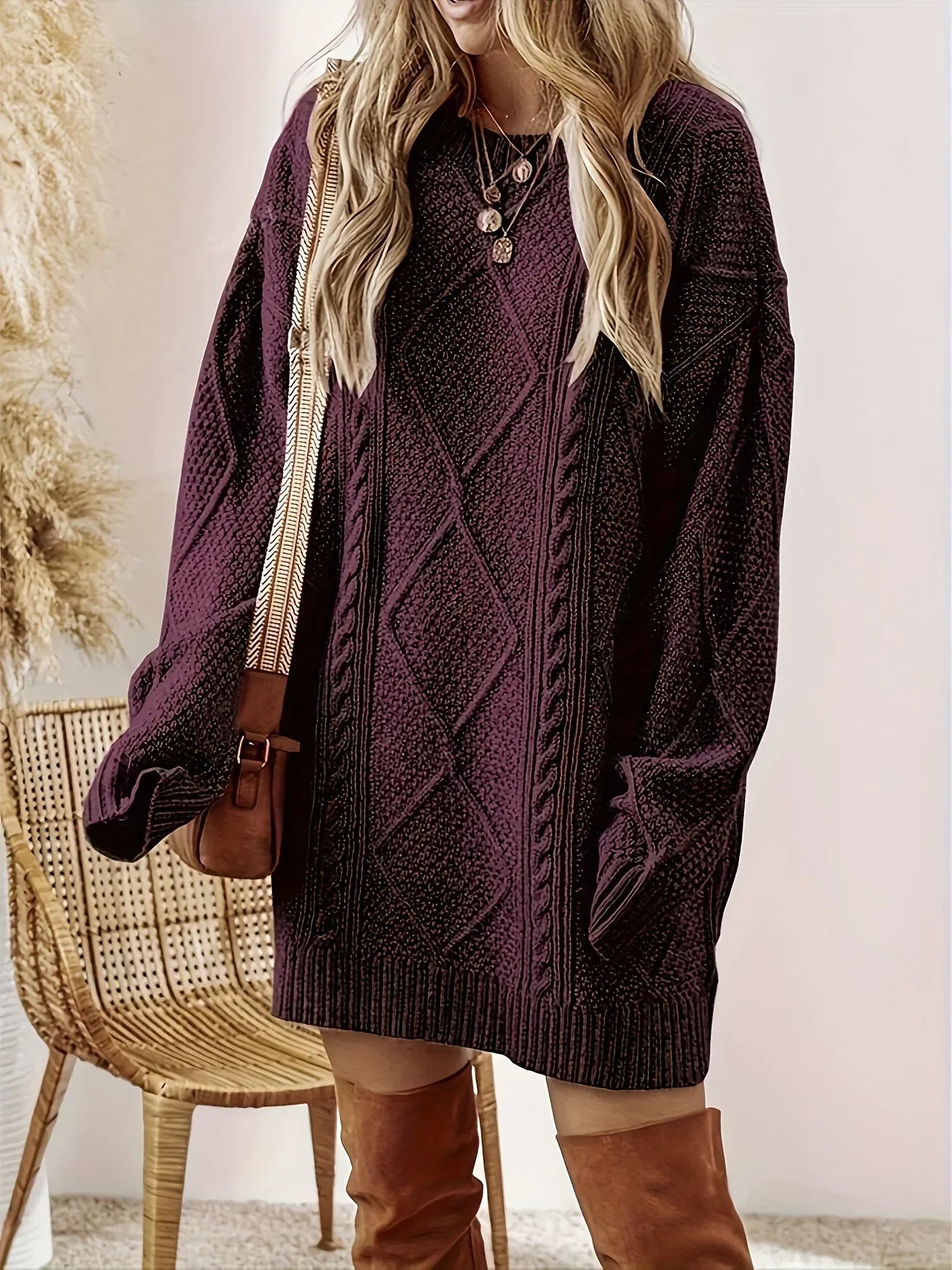 Anastasia Rivière | Cable Knit Midi Sweater Dress For Women