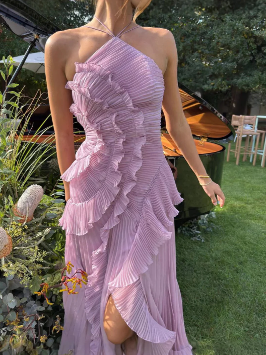 Celestine Vaudreau | Lavender Pleated Halter Midi Dress
