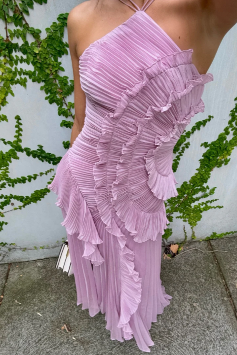 Celestine Vaudreau | Lavender Pleated Halter Midi Dress