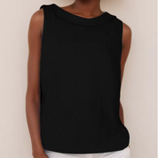 Celeste Dunmore | Sleeveless Roll Collar Top in Blue Grey Linen