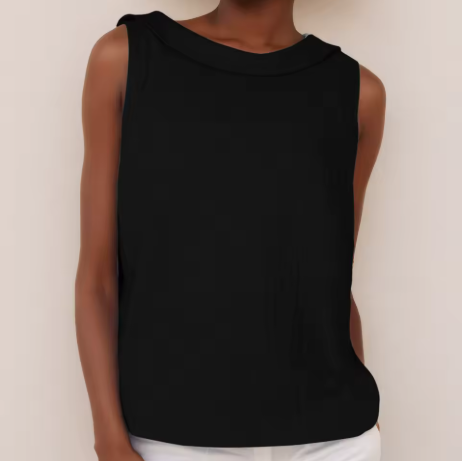 Celeste Dunmore | Sleeveless Roll Collar Top in Blue Grey Linen