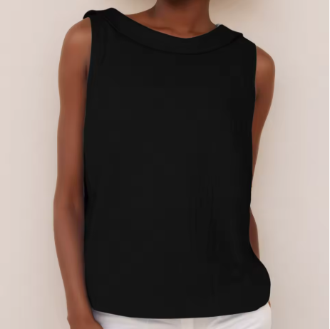 Celeste Dunmore | Sleeveless Roll Collar Top in Blue Grey Linen