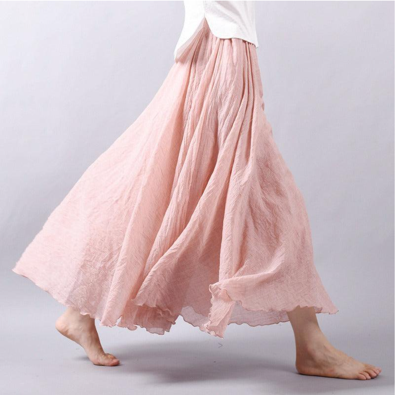 Christelle Duvalois | Blue Flowy Linen Maxi Skirt