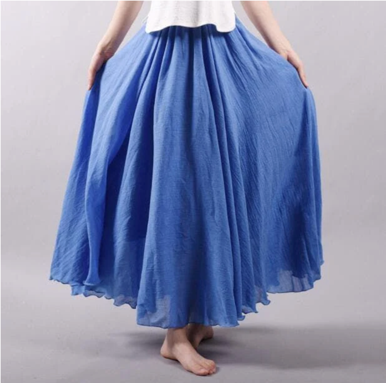 Christelle Duvalois | Blue Flowy Linen Maxi Skirt