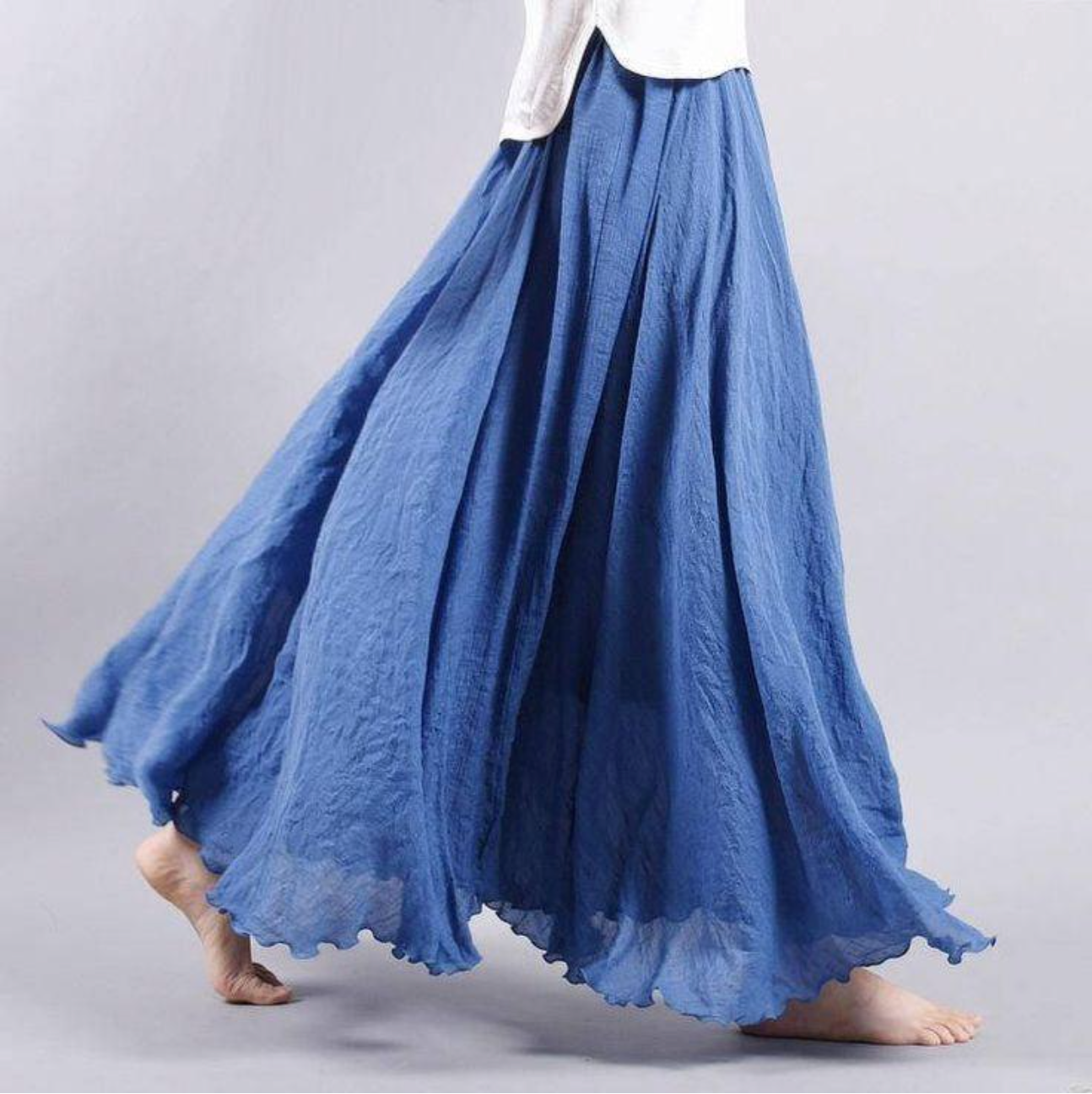 Christelle Duvalois | Blue Flowy Linen Maxi Skirt
