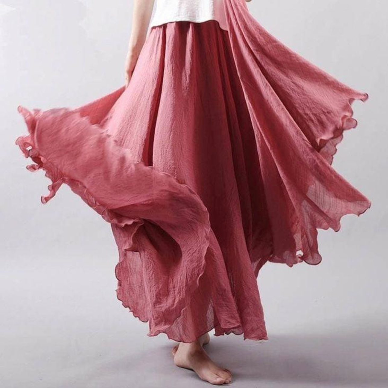 Christelle Duvalois | Blue Flowy Linen Maxi Skirt